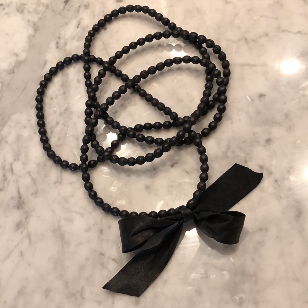 Natalia Brilli “Le Sautoir” Black Leather Covered Pearl Necklace $449